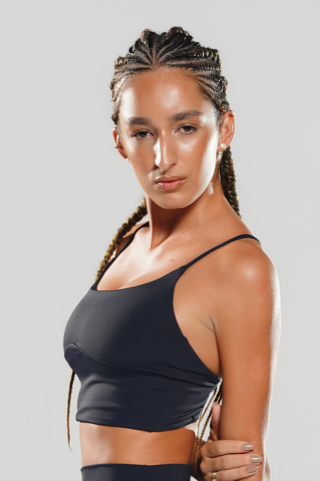 Top Fitness Feminino Preto CEYÓ com Alças Finas e Decote Redondo