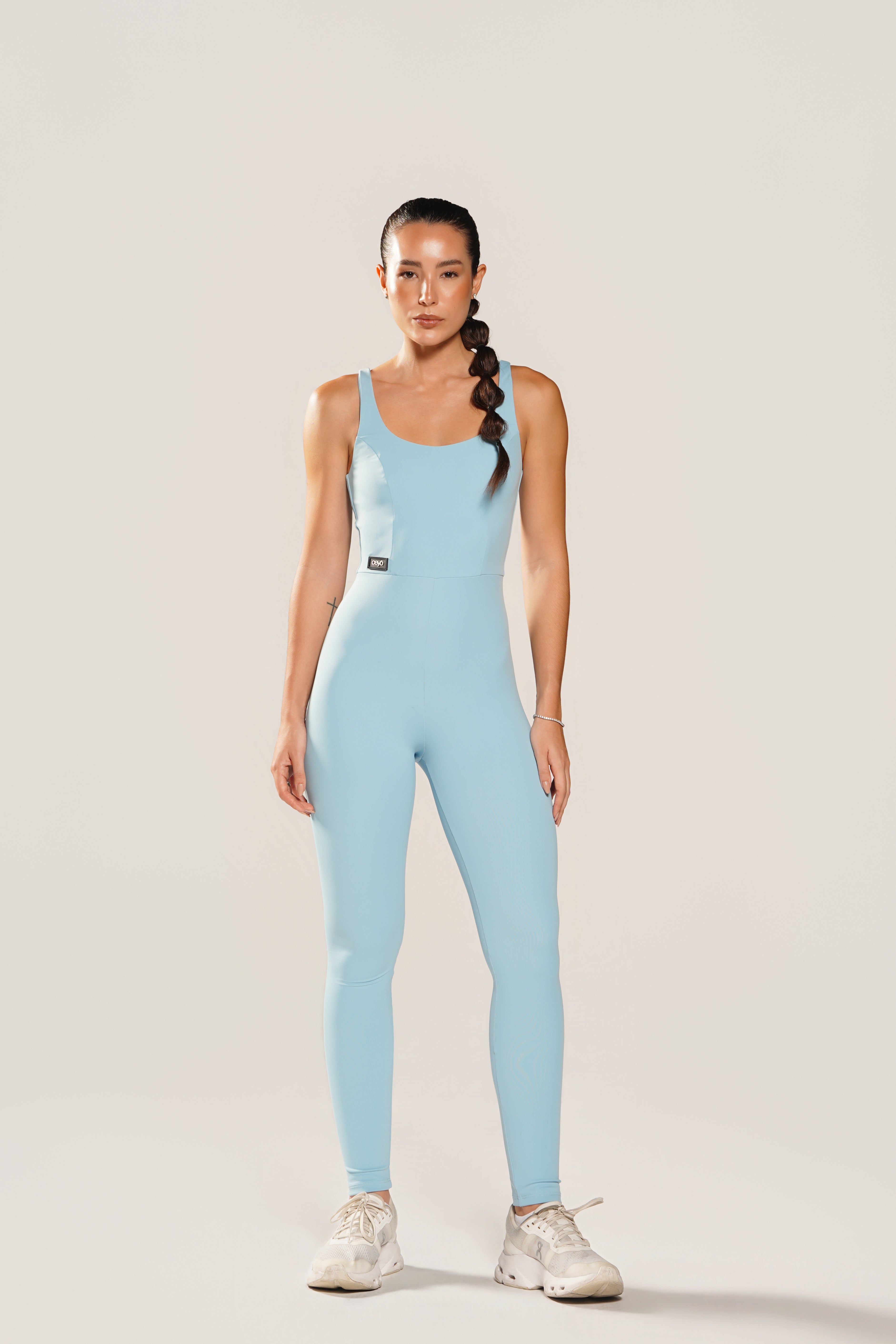 Macacão Fitness Feminino Azul Claro CEYÓ Duplo com Alças Largas