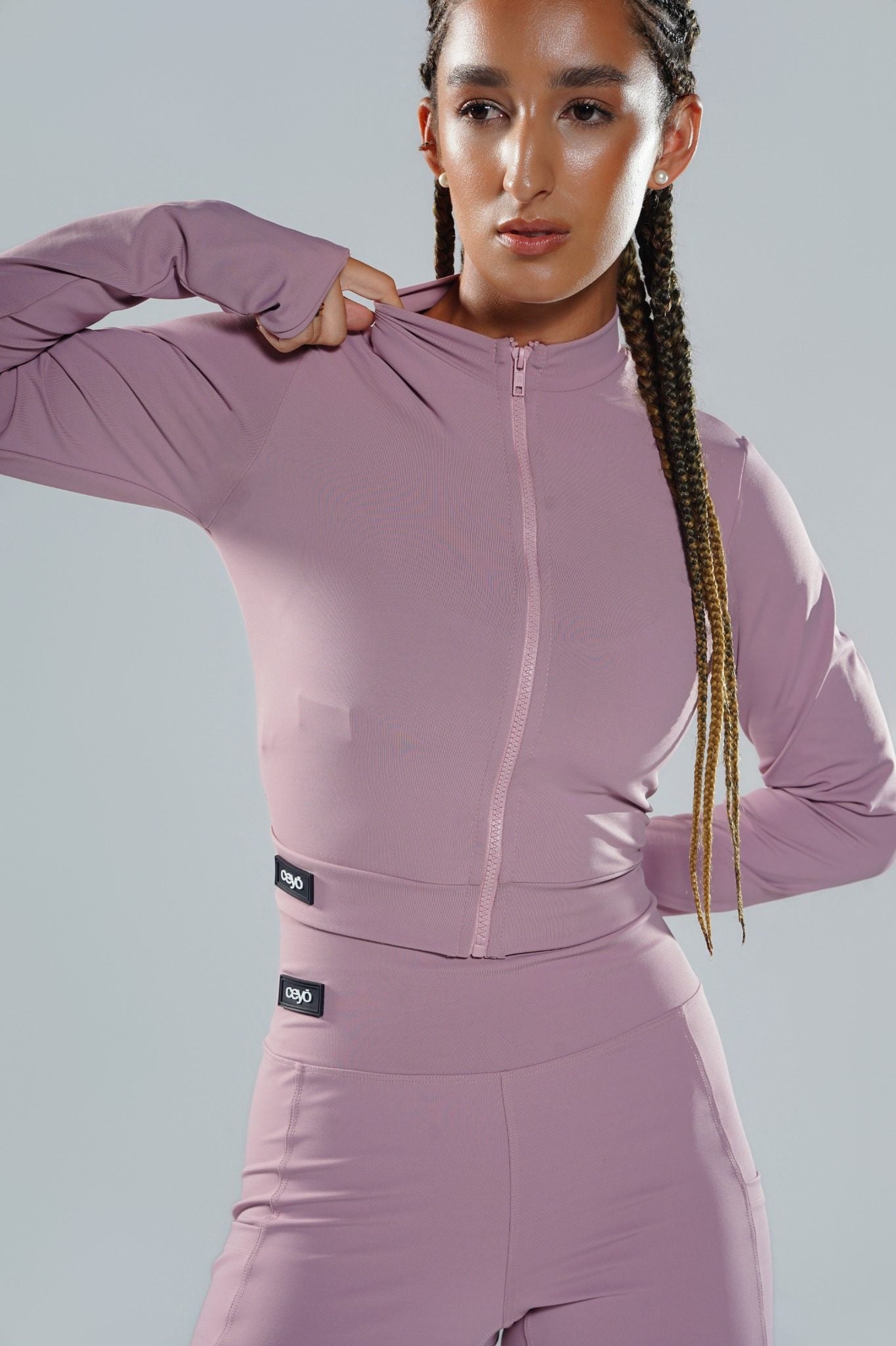 Jaqueta Bomber Fitness Feminina Rosé CEYÓ com Zíper e Manga Longa