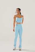 Calça Fitness Feminina Azul Claro CEYÓ Cintura Alta com Boca Reta