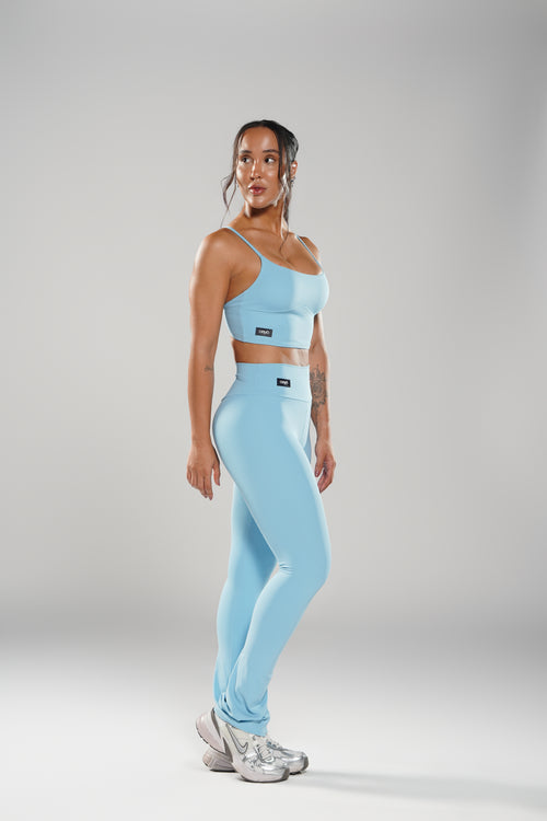 Calça Fitness Feminina Azul Claro CEYÓ Cintura Alta com Boca Reta